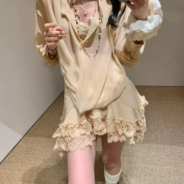 2025 Vintage Chiffon Lace Skirt Suit